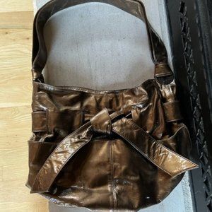 Kooba Elisha Metallic Bronze "Bow" Patent Leather Shoulder Purse/Bag/Tote
